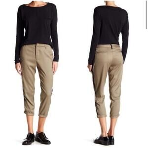 Rag & Bone Military Khaki Green Black Stripe Cuff Chino Pants Women’s Size 26‎